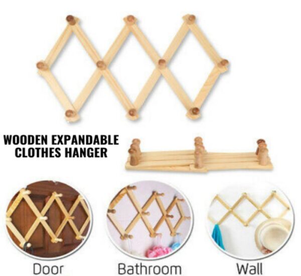 Wall Mounted Wooden Expandable Cloth Hangers with 10 Hooks Pack of 2 - Image 3